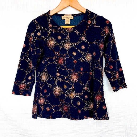 Notations Tops - Vintage Crinkle Texture Metallic Black Top EMO Goth Y2k Crinkle Textured Knit